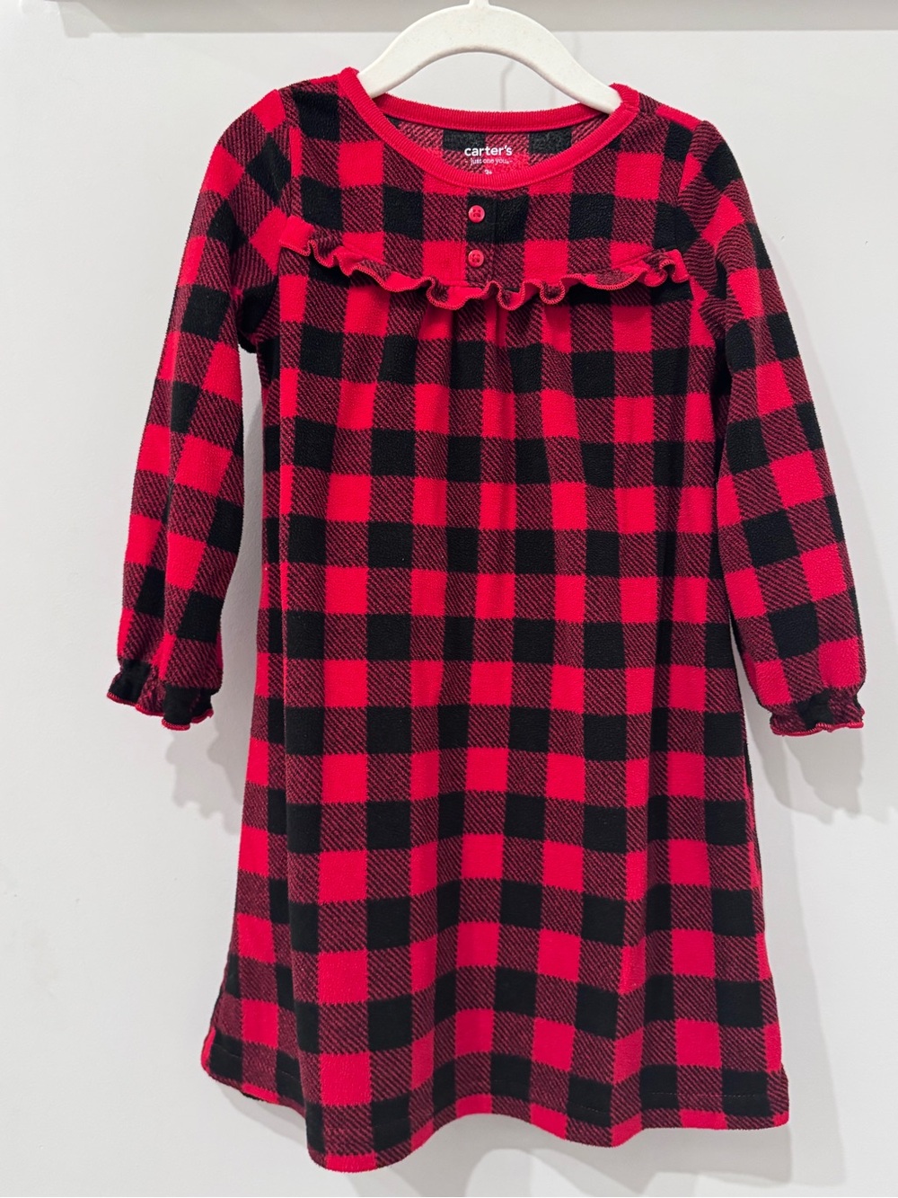 Carter's Red and Black Buffalo Plaid Ruffle Nightgown